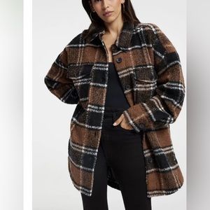 GOOD AMERICAN women’s Brushed Boyfriend Shacket Burnt Caramel Jacket